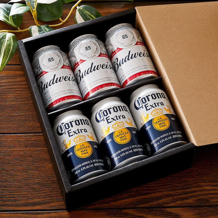 人気の海外ビール飲み比べ バドワイザー & コロナビール 6缶 セット ビール 【母の日にも】 Budweiser Colona ギフト 贈り物 プレゼント 贈答 箱入 ギフトボックス
