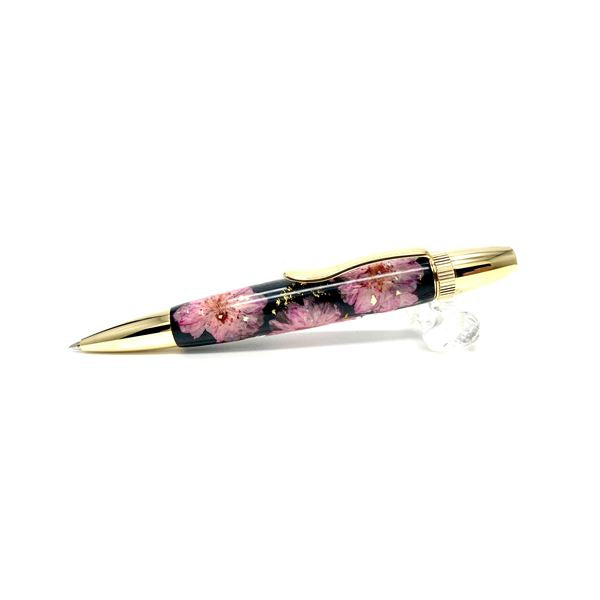 花柄 ボールペン/文房具 【八重桜 ブラック】 パーカータイプ 芯：0.7mm 日本製 文具 オフィス用品 『Frower Pen』 (代引不可)