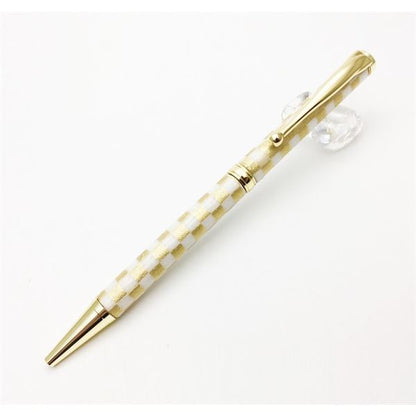 日本製 ハンドメイド ボールペン/文房具 【白箔金・市松】 クロスタイプ 芯：0.7mm 美濃和紙 友禅紙 文具 オフィス用品 (代引不可)