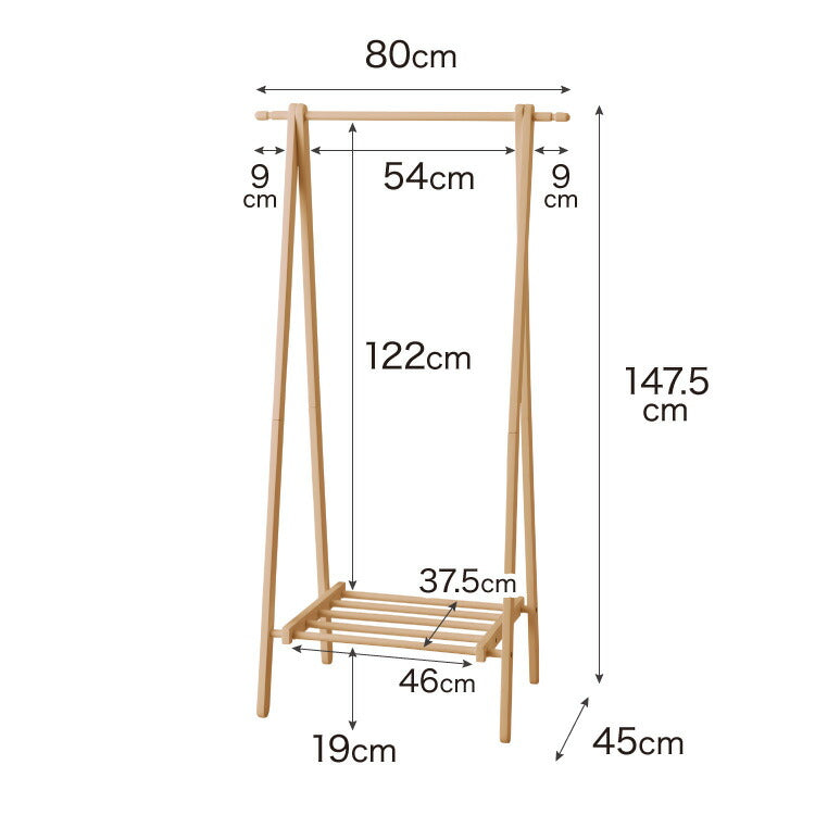 天然木 ハンガーラック 幅80cm 棚付き A型ハンガーラック 折りたたみ 省スペース コンパクト スリム ナチュラル ハンガーラック 木製 ポールハンガー コートハンガー 洋服掛け 衣類収納 木製